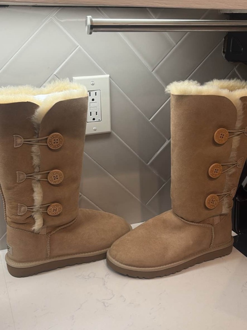 Women's Tall Shearling Button Boots in Chestnut